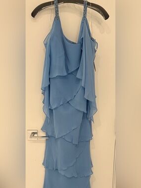 Daymor Couture Periwinkle Tiered Ruffle Maxi Dress with Embellished Straps